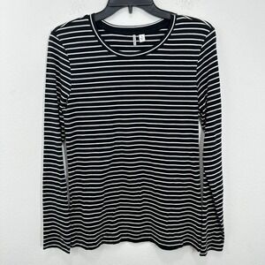 Nordstrom 100% Pima Cotton Black & White Striped Long Sleeve Crew Neck Classic